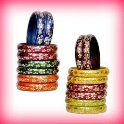 ZULKA Set 16 Women Glass Flower Printed Kada Bangles-image-15