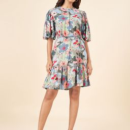 AKKRITI BY PANTALOONS Floral Print Flared Sleeve A-Line Dress-image-91
