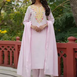SCAKHI Women Floral Yoke Design Cotton Kurta with Trousers & Dupatta-picture-28