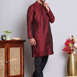 Jompers Ethnic Motifs Woven Design Mandarin Collar Straight Kurta With Trousers-image-77