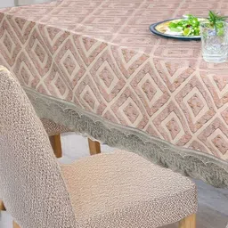 Stylista Beige Geometric 8-Seater Rectangle Table Cover-58