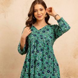 HYTEN Floral Printed V-Neck Kurti-image-98
