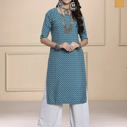 HERE&NOW Selection Of 2 Floral Printed Round Neck Straight Kurtas-image-79
