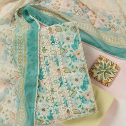 Koskii Floral Printed Linen Unstitched Dress Material-image-5