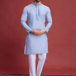 SHUBHVASTRA Band Collar Geometric Woven Design Mirror Work Kurta-picture-36