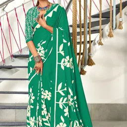 Teal Soft Cotton Block Print Saree with Unstitched Blouse Piece-picture-18