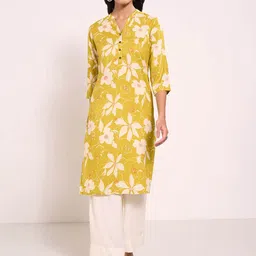 RANGMANCH BY PANTALOONS Floral Printed Mandarin Collar A-Line Kurta-image-29