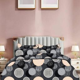 Bajo's Grey & Black Geometric Printed Cotton 300 TC Queen Bedsheet Set 2.25 m X 2.50 m-30