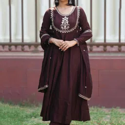MOKOSH Women Ethnic Motifs Embroidered Anarkali Kurta with Trousers & Dupatta-picture-20