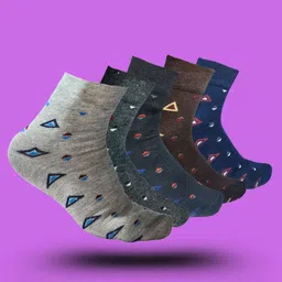 MJE 5-Pcs Patterned Cotton Ankle Length Socks-image-45