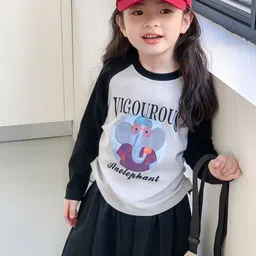 LULU & SKY Girls Printed Drop-Shoulder Sleeves Applique T-shirt-image-81