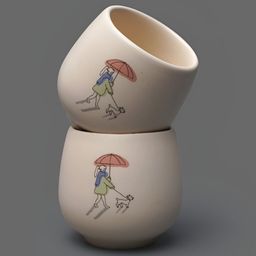 ODDLY BY STRANGE CO. Cream & Blue Printed Ceramic Matte Cups-image-96