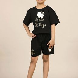 Kids Ville Girls Hello Kitty Printed Pure Cotton T-Shirt & Shorts-6
