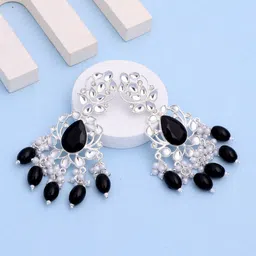 BELWICK Silver-Plated Kundan Studded And Pearls Beaded Teardrop Drop Earrings-1