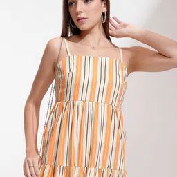 Tokyo Talkies Cotton Striped Shoulder Straps Fit & Flare Midi Tiered Dress With Tie-Ups-image-50