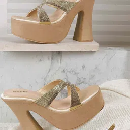 Mochi Women Embellished Platform Peep Toes-image-24