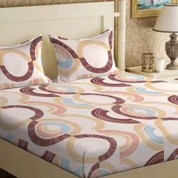 Myntra Elegant Homes Book Fold Beige & Blue Printed 300 TC King Bedsheet Set 2.5 x 2.25 m-image-92