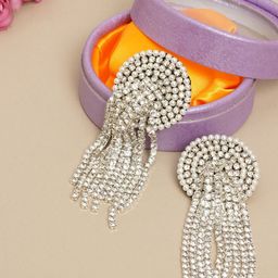 StyleCast Silver Plated Cubic Zirconia Studded Contemporary Dangler Drop Earrings-image-63