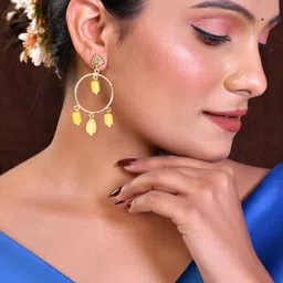 BAESD Gold-Plated Circular Artificial Beaded Drop Earrings image 3