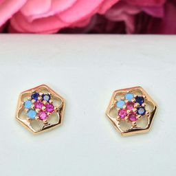 MEIRA JEWELLERY Gold-Plated Artificial Stones Studded Geometric Shaped Studs-picture-27