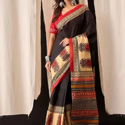 Anouk Floral Printed Pure Cotton Bagru Saree-picture-14