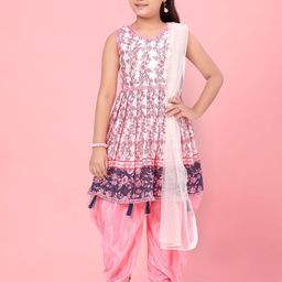 BAESD Girls Ethnic Motifs Printed Regular Pure Silk Kurta with Salwar & With Dupatta-picture-6