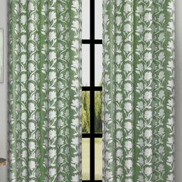 Myntra Elegant Homes Green & White Set of 2 Floral Room Darkening Door Curtain-picture-37