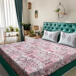 Klotthe Grey & Red Ethnic Motifs Printed 400 TC Cotton King Bedsheet Set 2.70 m x 2.70 m-picture-15