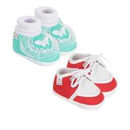NESKA MODA Kids-Unisex Red Cotton Booties-picture-7