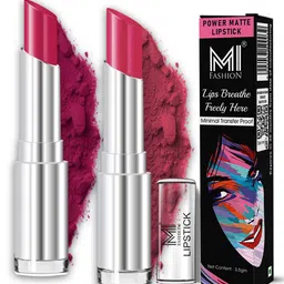 MI FASHION Set Of 2 Creamy Matte Long Lasting Lipstick - Deep Magenta 01-Purple Peach 22-8