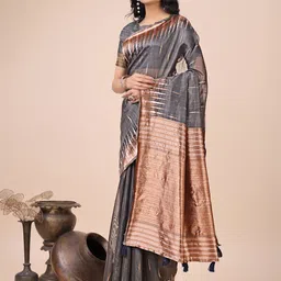LeeliPeeri Designer Women Woven Design Linen Blend Celebrity Saree image 5