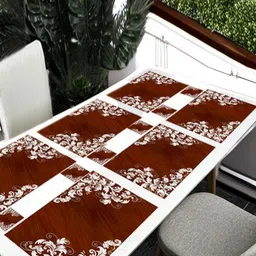 REVEXO 6Pc Maroon & White Printed Rectangle Costers & Table Placemats-3