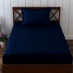 Bedbathandbliss Navy Blue Striped 300 TC Single Bedsheet Set 2.28 m x 1.52 m-image-17
