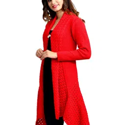 WOOL 4U Self Design Long Sleeves Longline Lapel Shrug image 3