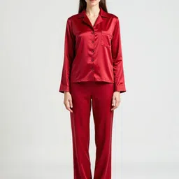 DEHMAN Notched Lapel Collar Shirt With Pyjama-image-98