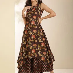 GULMOHAR JAIPUR Floral Printed Round Neck A Line Kurta With Palazzos-picture-3