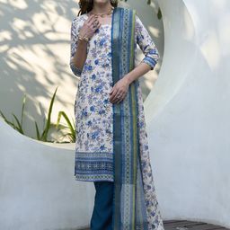 SHREE LAXMINARAYAN EXPORT Floral Printed Pure Cotton Kurta With Trousers & Dupatta-picture-10
