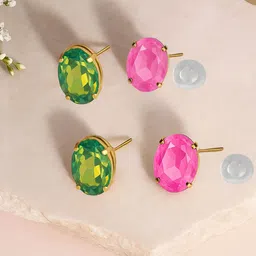 MANSIYAORANGE Set Of 2 Gold-Plated Crystals Studded Korean Oval Shaped Studs-picture-34