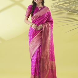 VILLAGIUS Woven Design Beads and Stones Silk Blend Ready to Wear Kanjeevaram Saree-image-97