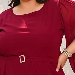 PrettyPlus by Desinoor.com Plus Size Wine Jumpsuit with Flared Slit Sleeves image 3