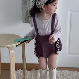LULU & SKY Girls Straight Fit Cotton Dungarees With Top-44
