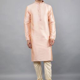 Manish Creations Floral Yoke Design Band Collar Jacquard Kurta with Churidar-image-77
