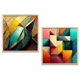 Kotart Blue & Gold-Toned 2 Pieces Modern Wooden Square Wall Arts-picture-44
