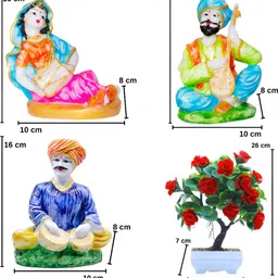 Aura Orange & Blue 4 Pieces Figurine Showpieces With Artificial Plant-image-53