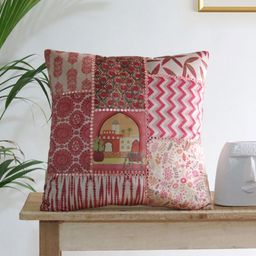 Mid July Home Pink & Off White Ethnic Motifs Mirror Work Velvet Square Cushion Covers-image-75