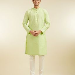 Diwas by Manyavar Geometric Woven Design Mandarin Collar Pure Cotton Straight Kurta-image-12