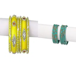 SOMIL Set of 14 Yellow Alloy Artificial Stones & Beads Bangles-image-30