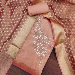 DIVASTRI Floral Embroidered Beads And Stones Unstitched Dress Material-image-95