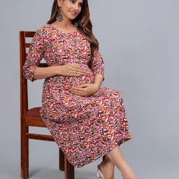 BAESD Ethnic Motifs Print Maternity Fit & Flare Dress-image-79