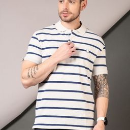V-Mart Men Striped Polo Collar Cotton T-shirt-image-14